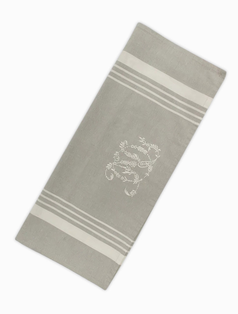 Fron view - white striped grey tea towel