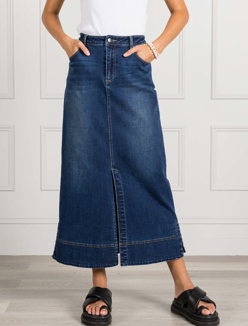 Whitney Washed Denim Skirt Indigo - Zjoosh