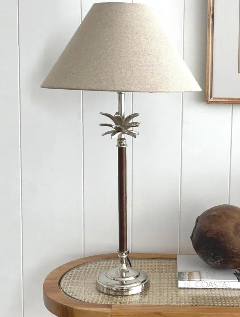 Wood Palm Lamp With Linen Shade - Zjoosh