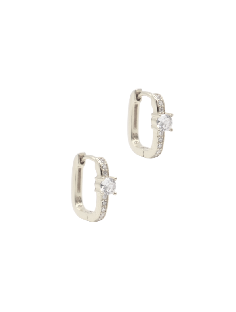 Lucienne Oblong Cubic Zirconia Hoops Rhodium