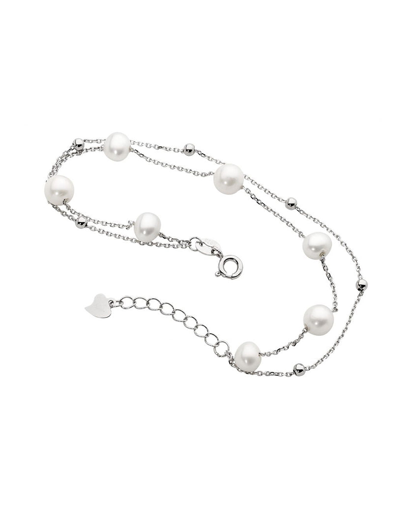 Double Chain Bracelet with Freshwater Pearl and Ball