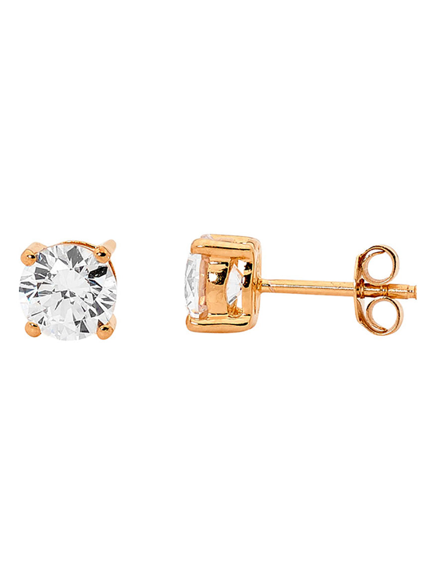 SS 5mm Round WH CZ Claw Set Studs Rose Gold