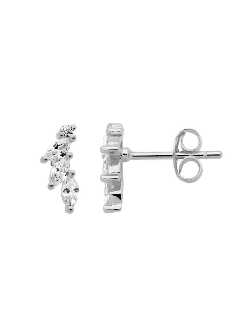 SS Marquise Round WH CZ Stud Earrings Rhodium