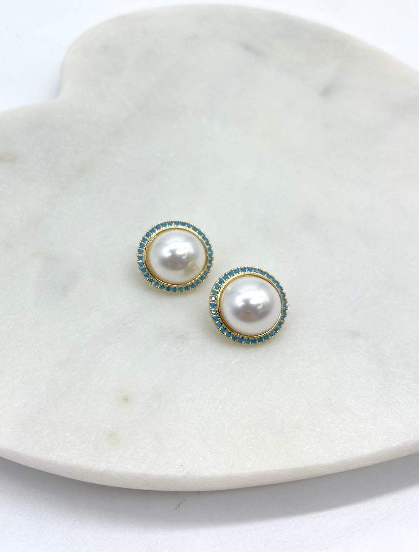 Pearl and Turquoise Surrounds Studs