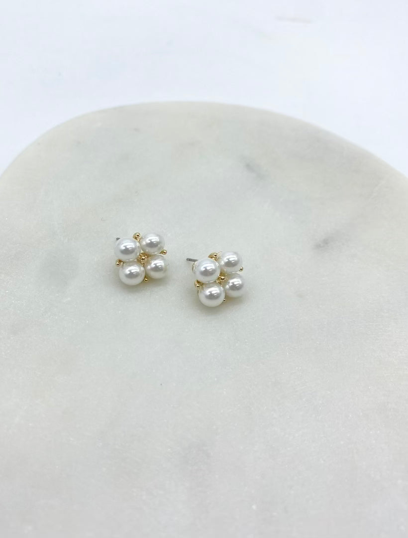 4 Pearl and Gold Ball Studs