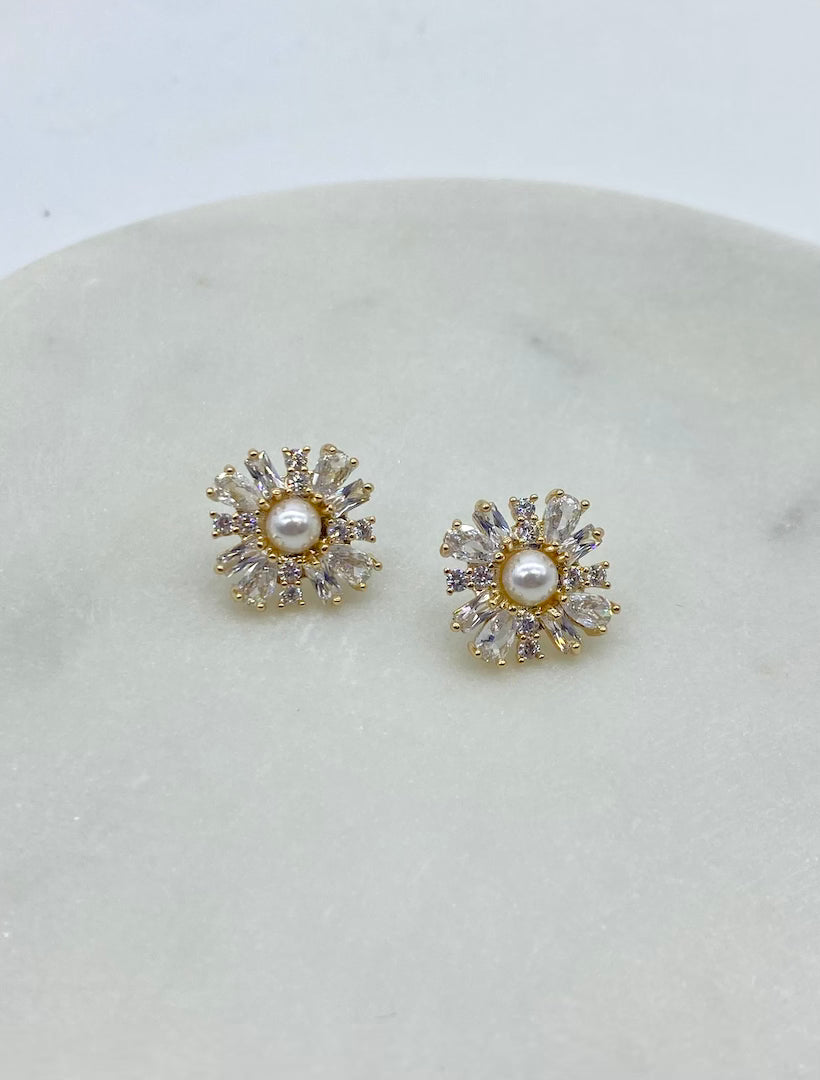 Pearl and Crystal Star Burst Studs