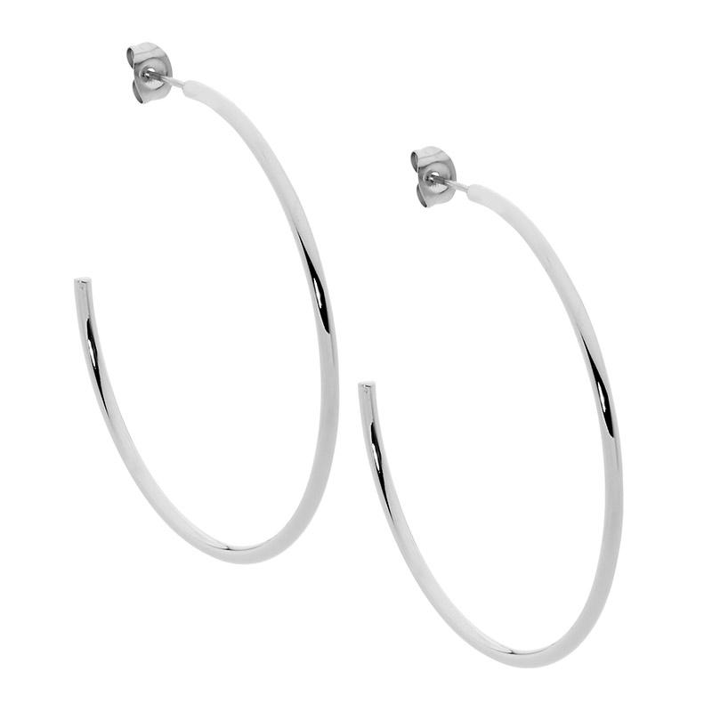 Stainless Steel 40Mm Hoop Earrings Rhodium