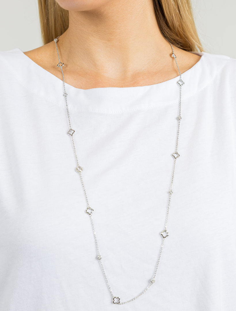 Hollow Clover Necklace Long Silver