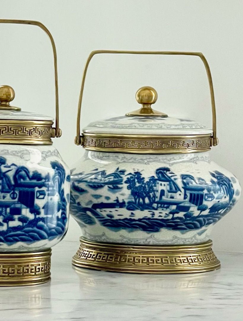 Blue Porcelain and Brass Urn Large - Zjoosh