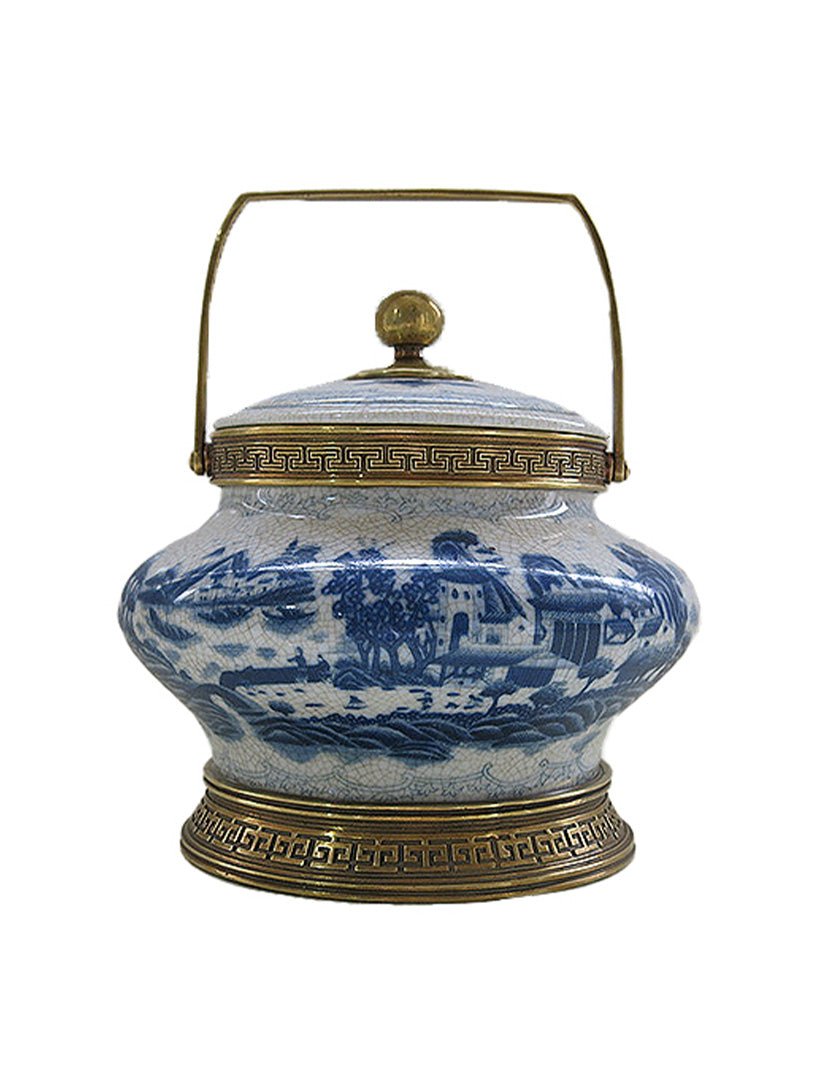 Blue Porcelain and Brass Urn Large - Zjoosh