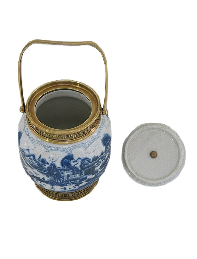 Blue Porcelain and Brass Urn Small - Zjoosh
