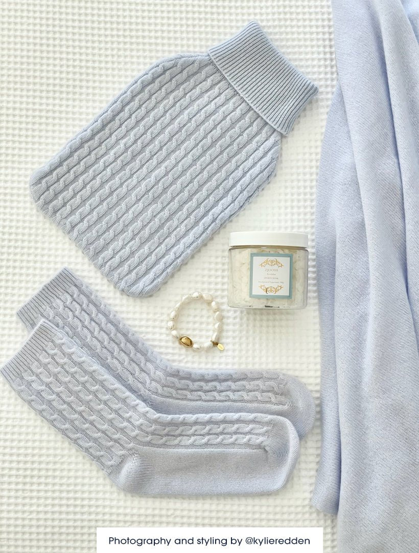 Cashmere Cable Knit Bed Socks Blue - Zjoosh