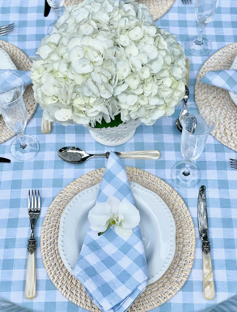 Cerulean Gingham French Linen Table Cloth Blue - Zjoosh