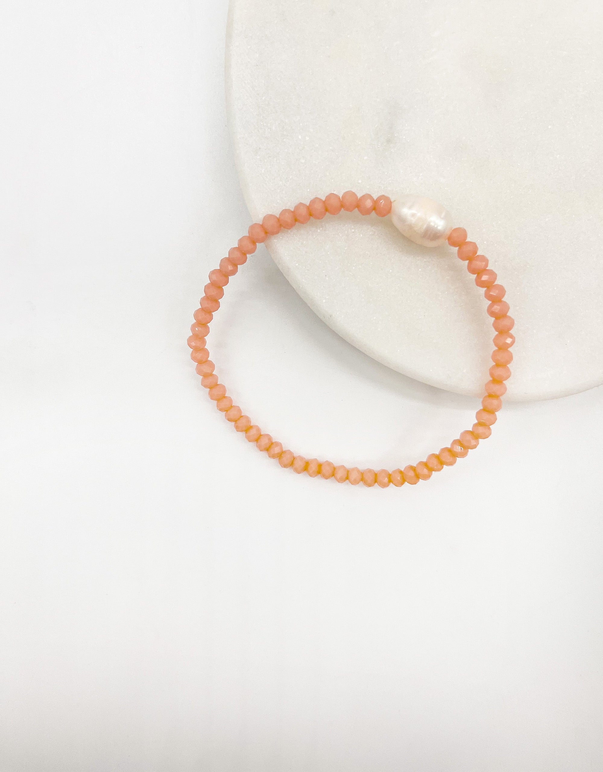 Crystal and Pearl Stretch Bracelet Tangerine - Zjoosh