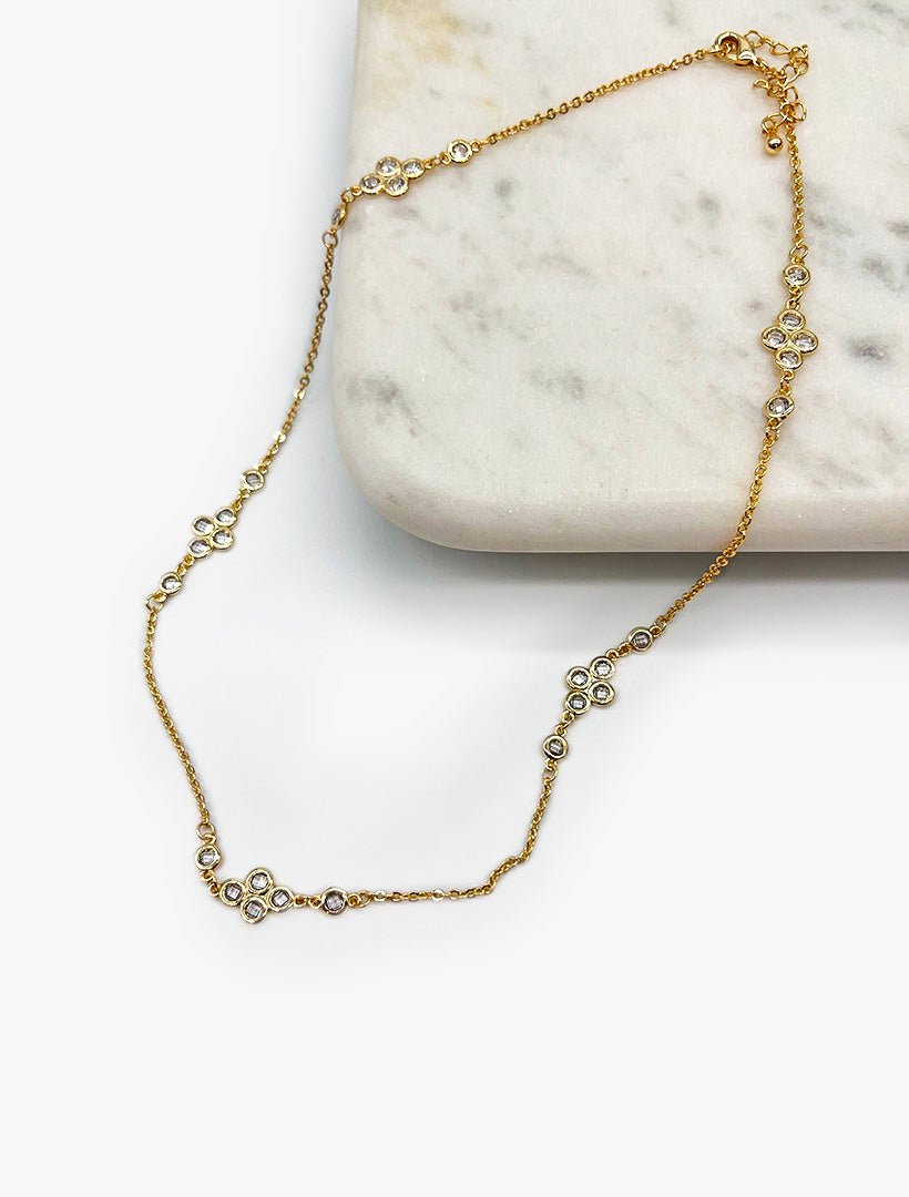 Crystal Chain Necklace Short Gold - Zjoosh