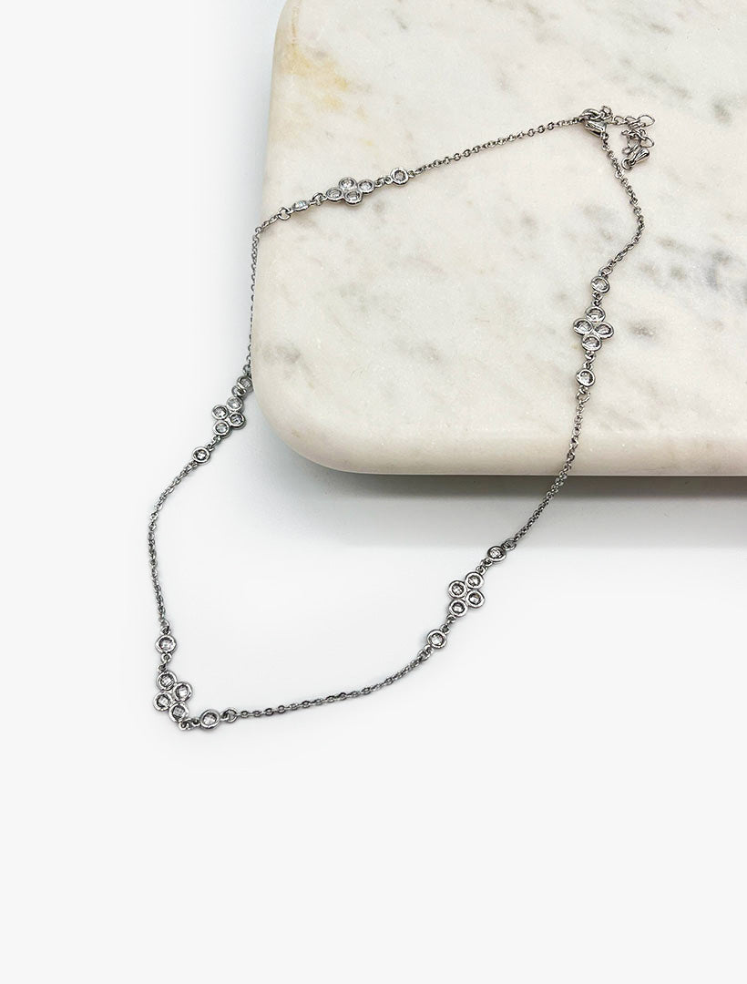Crystal Chain Necklace Short Rhodium - Zjoosh
