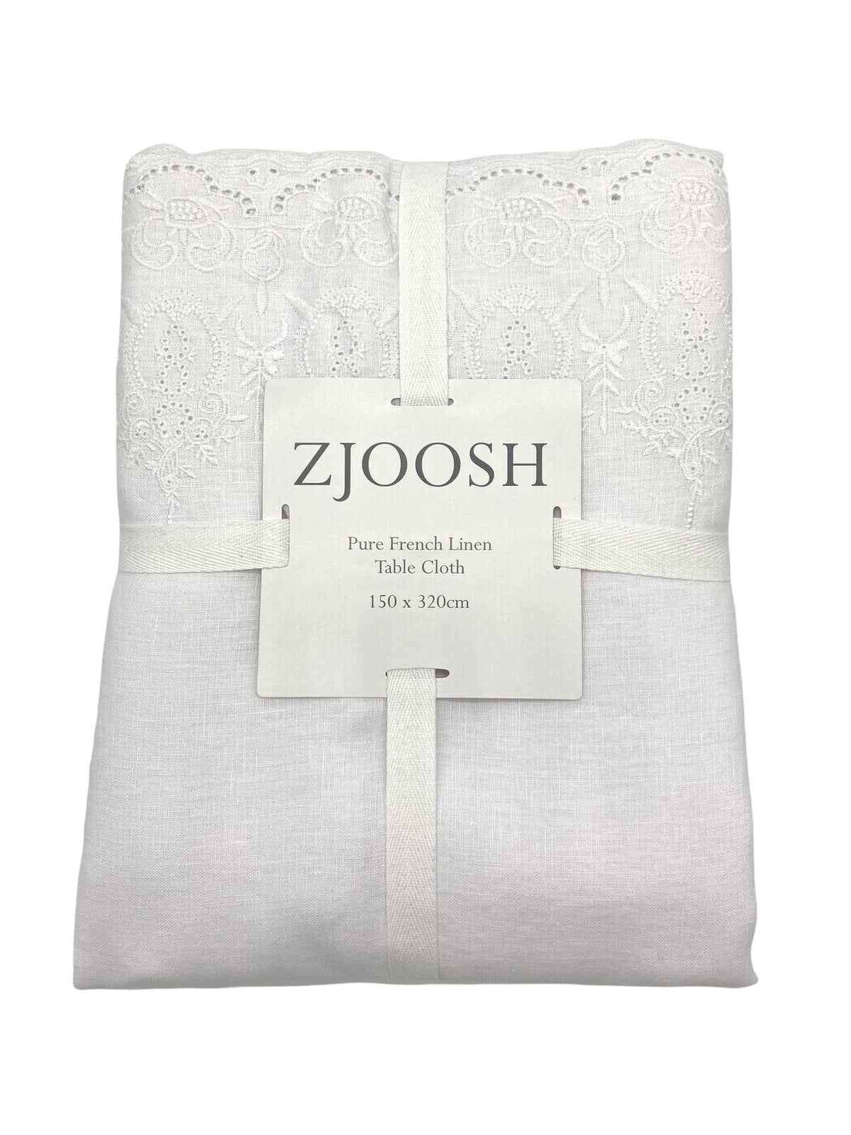 Embroidered French Linen Table Cloth White - Zjoosh
