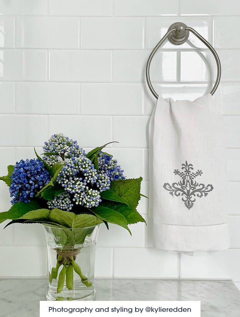 Embroidered Linen Guest Towel Grey - Zjoosh