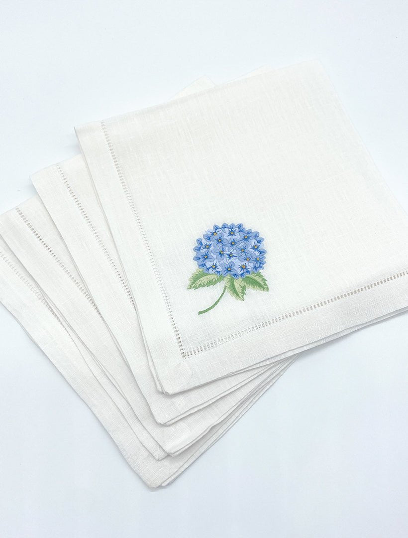 Embroidered Napkin 4 Pcs Set Blue Hydrangea - Zjoosh