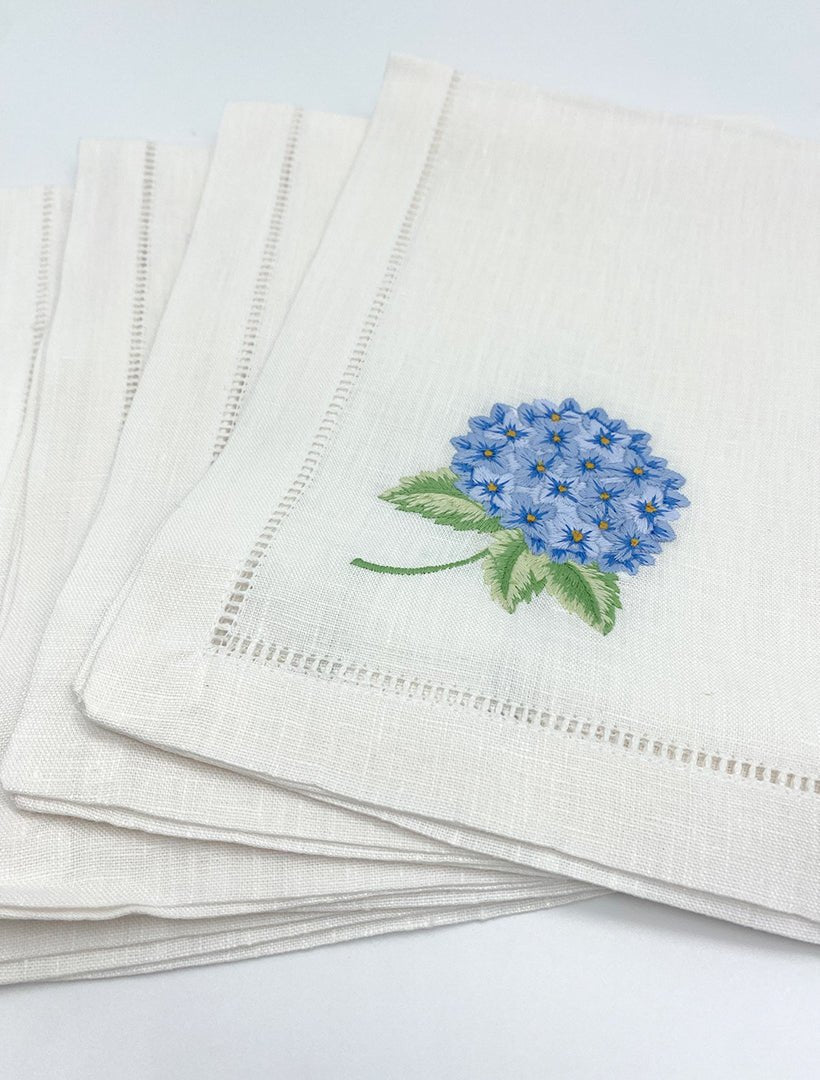 Embroidered Napkin 4 Pcs Set Blue Hydrangea - Zjoosh