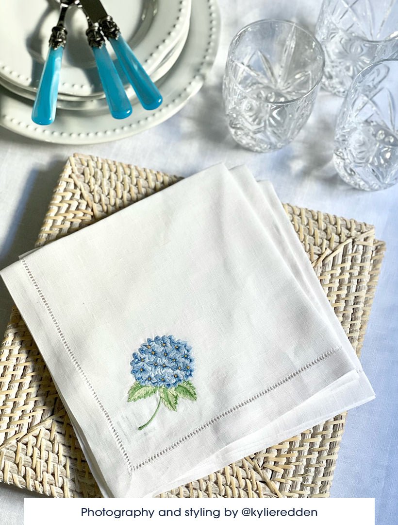 Embroidered Napkin 4 Pcs Set Blue Hydrangea - Zjoosh