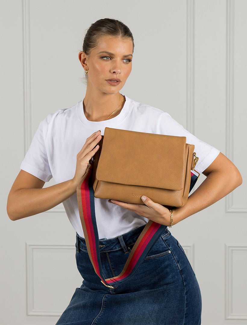 Mini Amelie Distressed Tan Leather Fold-over Messenger Bag 