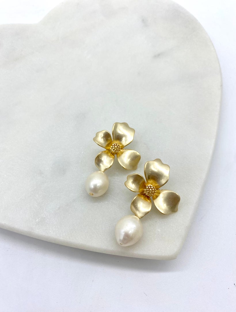 Gold Flower Pearl Drops - Zjoosh