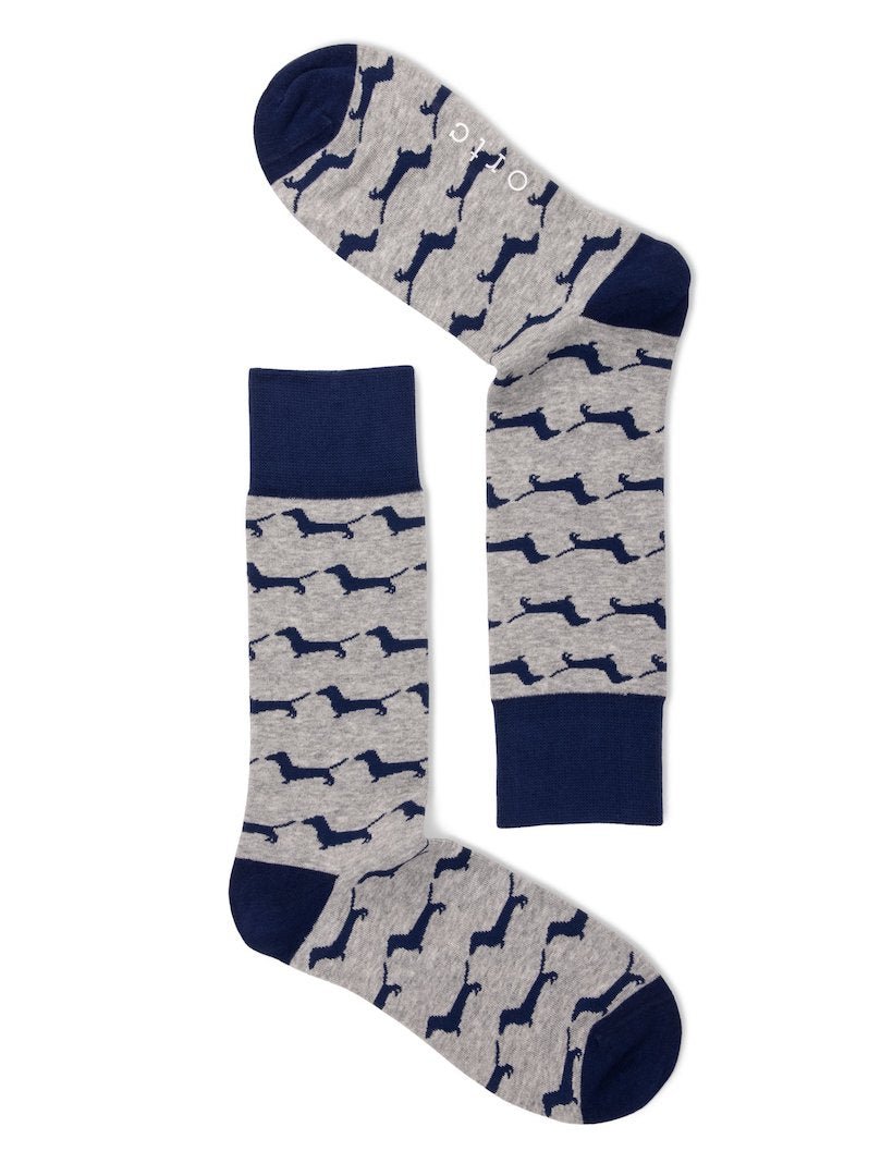 Grey and Navy Dachies Socks - Zjoosh