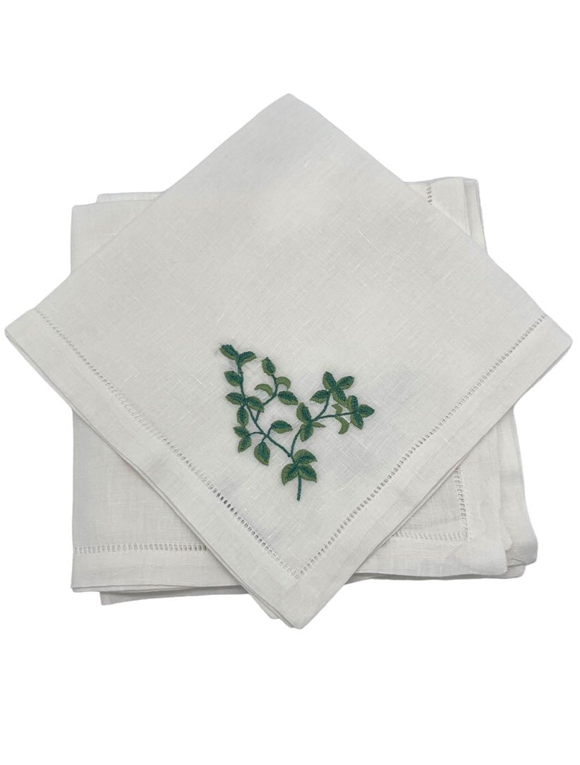 Herb Embroidered Linen Napkin Set of 4 - Zjoosh