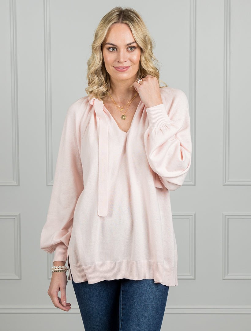 Katie Ruffle Neck Knit Light Pink - Zjoosh