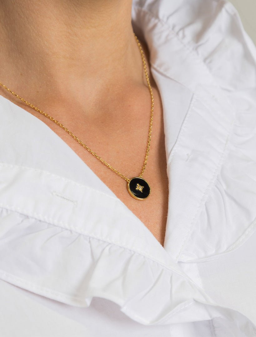 Lucienne Black Enamel and Crystal Pendant - Zjoosh