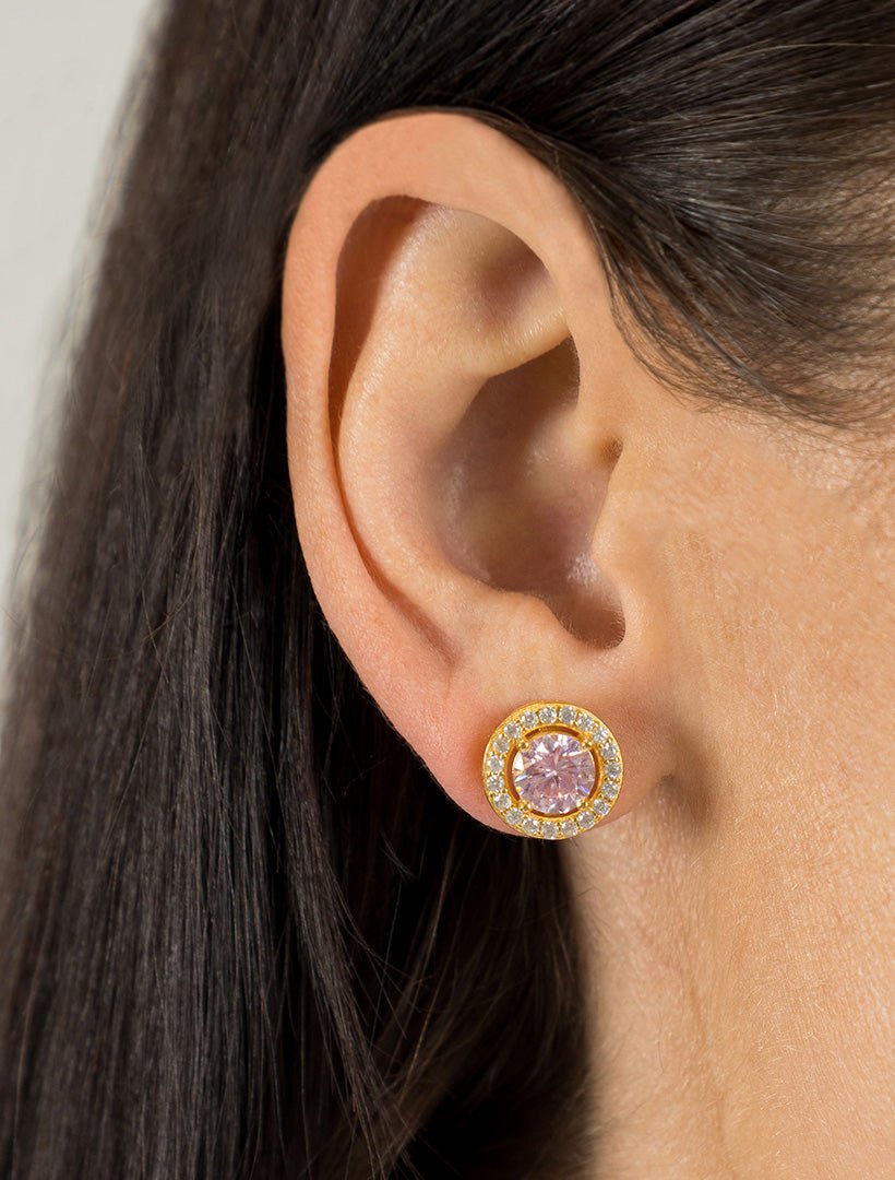 Lucienne Pink and White Crystal Surround Studs - Zjoosh