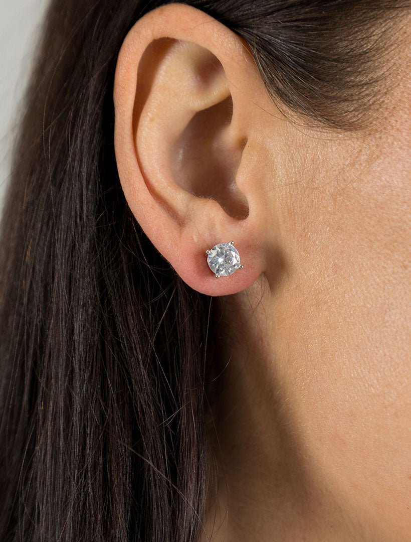 Lucienne Sterling Silver Round Crystal Studs 7mm - Zjoosh