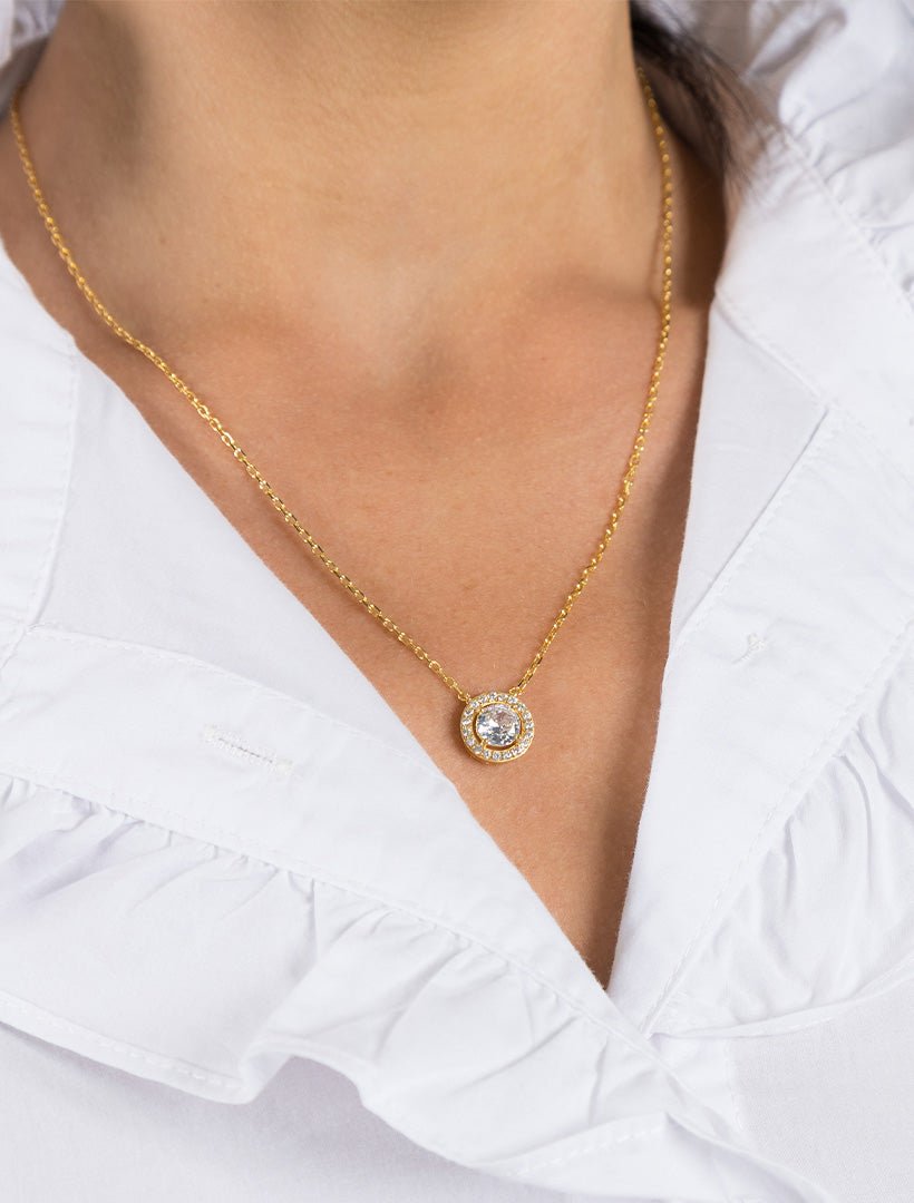 Lucienne White Crystal Surround Pendant - Zjoosh