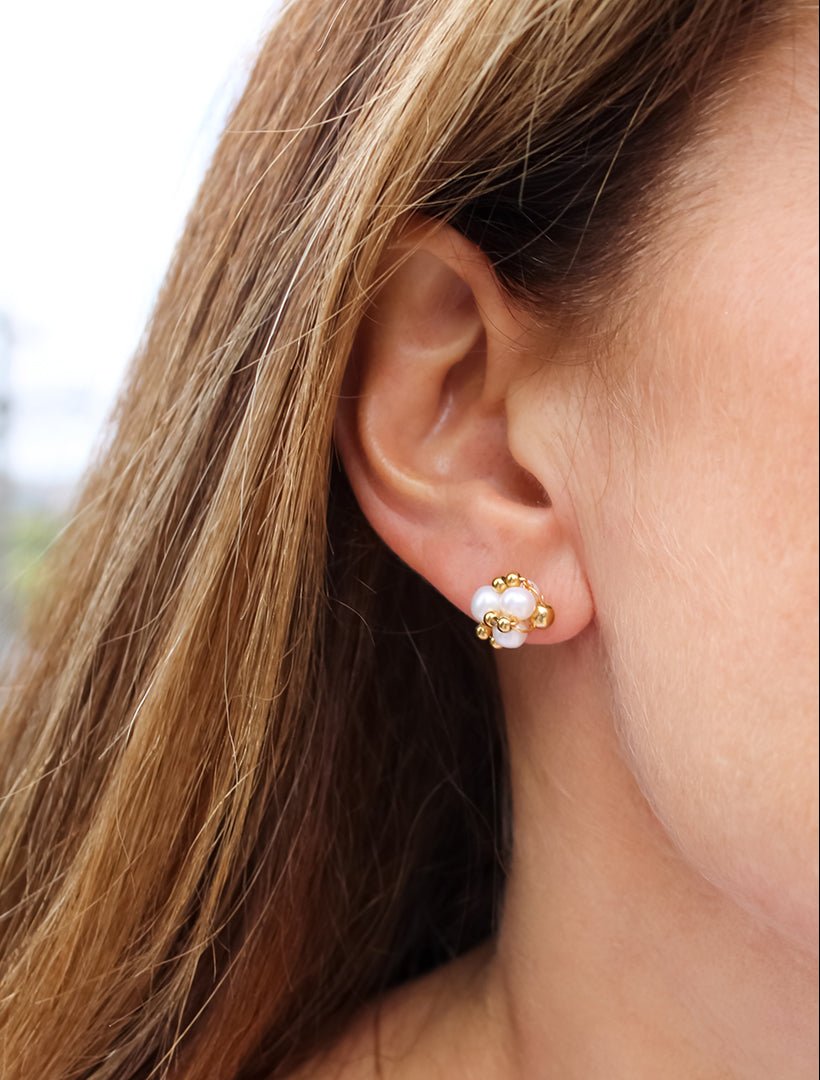 Pearl and Gold Cluster Studs - Zjoosh