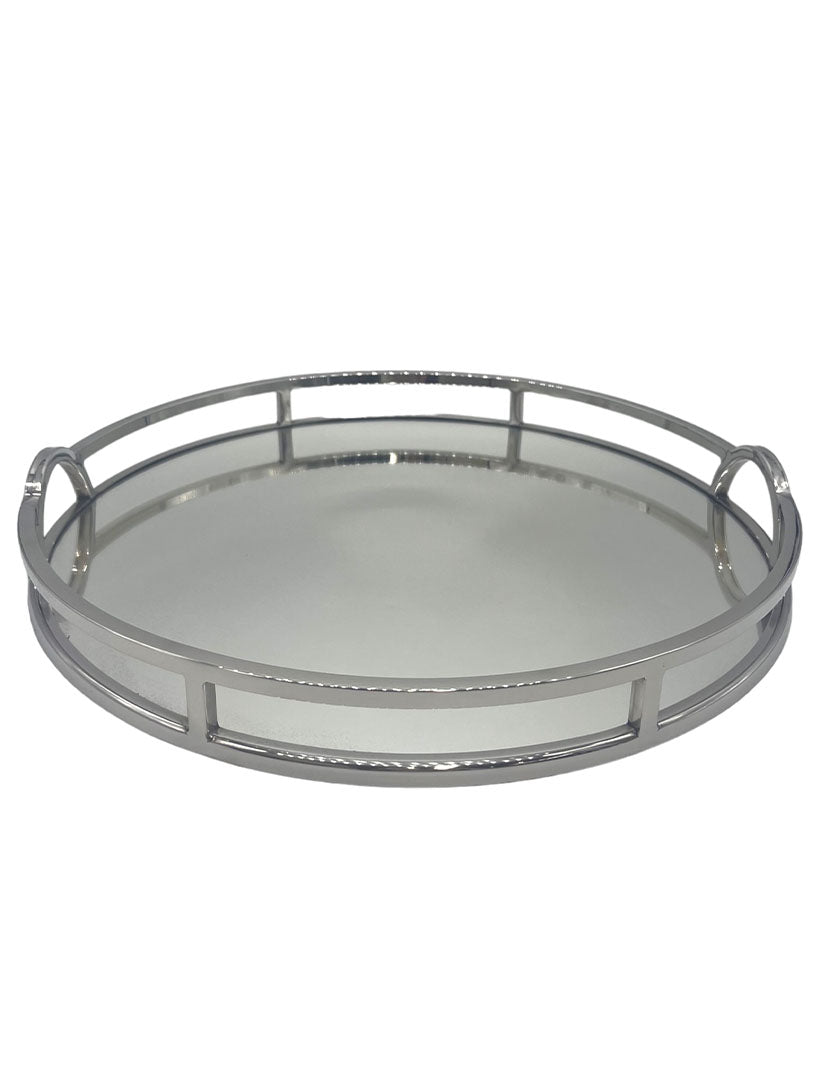 Round Mirror Tray Arch Handles 49cm Silver Large - Zjoosh