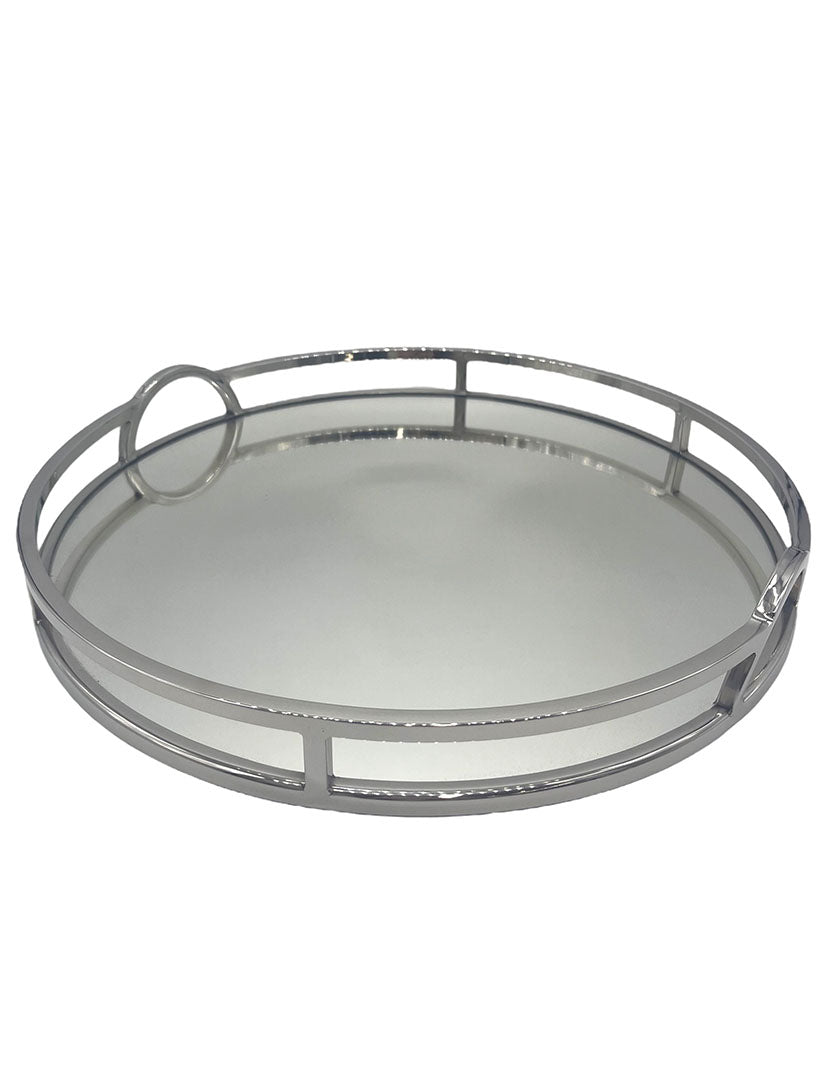 Round Mirror Tray Arch Handles 49cm Silver Large - Zjoosh