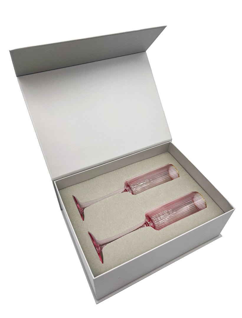 Two Pink Rose Champagne Flutes™ with Swarovski™ Crystals in the Stem in a  Beautiful Gift Box