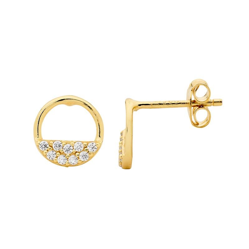 Ss 9Mm Open Circle Earrings 2 Rows Wh Cz Gold - Zjoosh