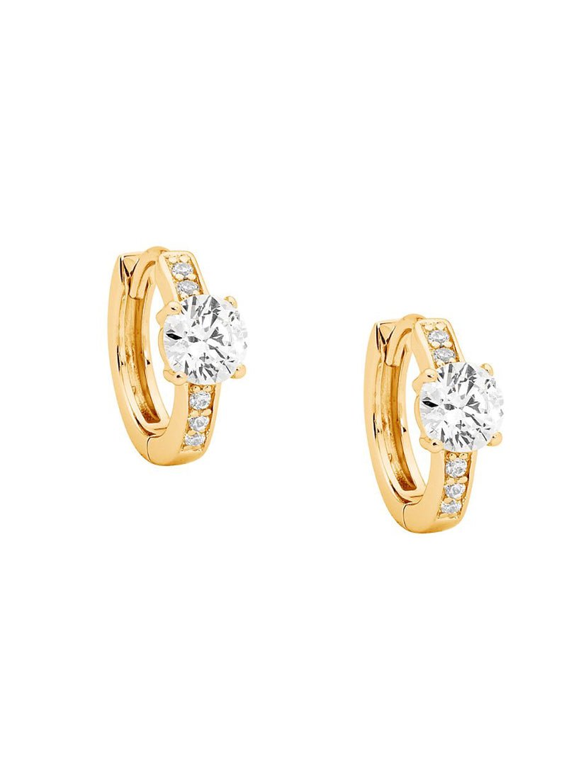 SS WH CZ 13mm Hoops W WH CZ Solitaire Gold - Zjoosh