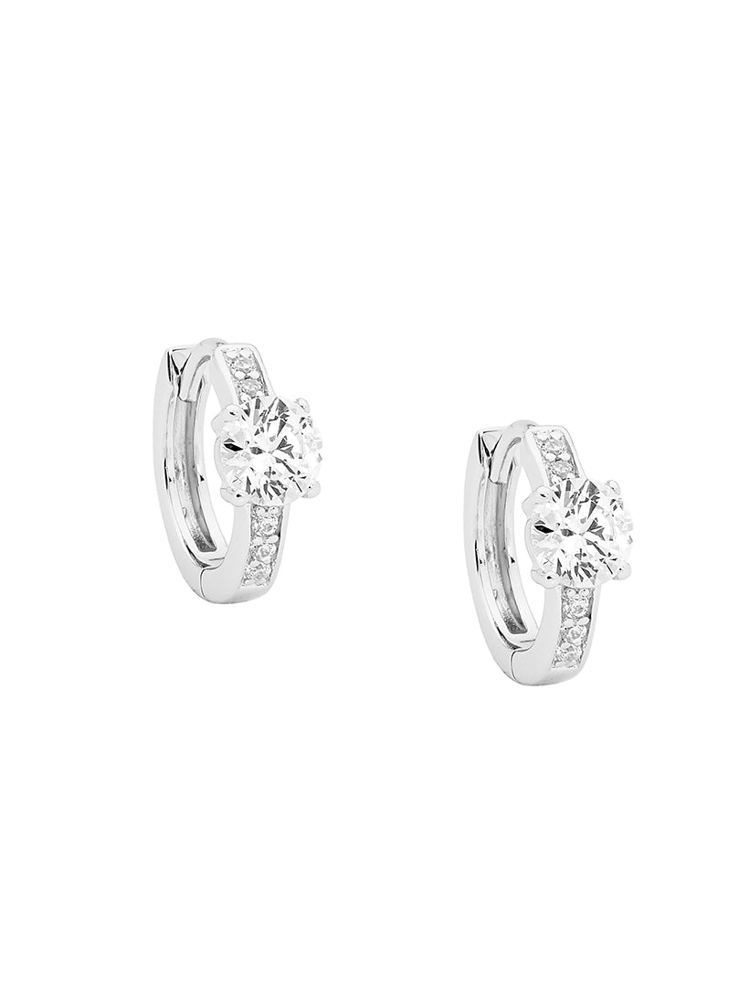 SS WH CZ 13mm Hoops W WH CZ Solitaire Rhodium - Zjoosh