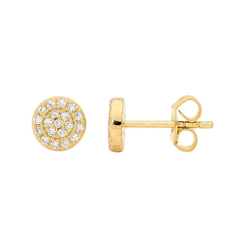 Ss Wh Cz Pave 7Mm Circle Stud Earrings Gold - Zjoosh