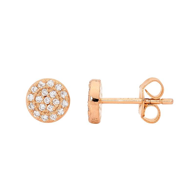 Ss Wh Cz Pave 7Mm Circle Stud Earrings Rose Gold - Zjoosh