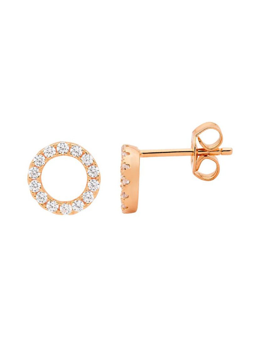 Ss Wh Cz Pave 8Mm Circle Stud Earrings Rose Gold - Zjoosh