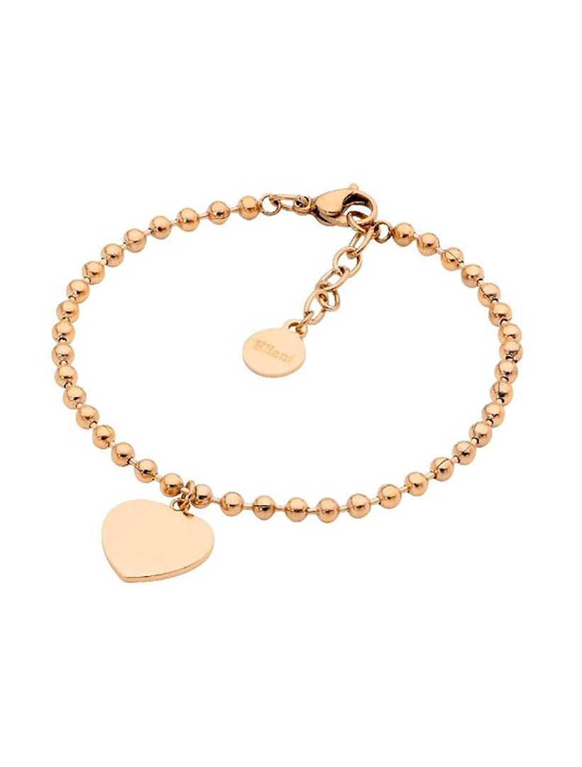 Stainless Steel 18cm Ball Chain Bracelet W Flat Heart Gold - Zjoosh