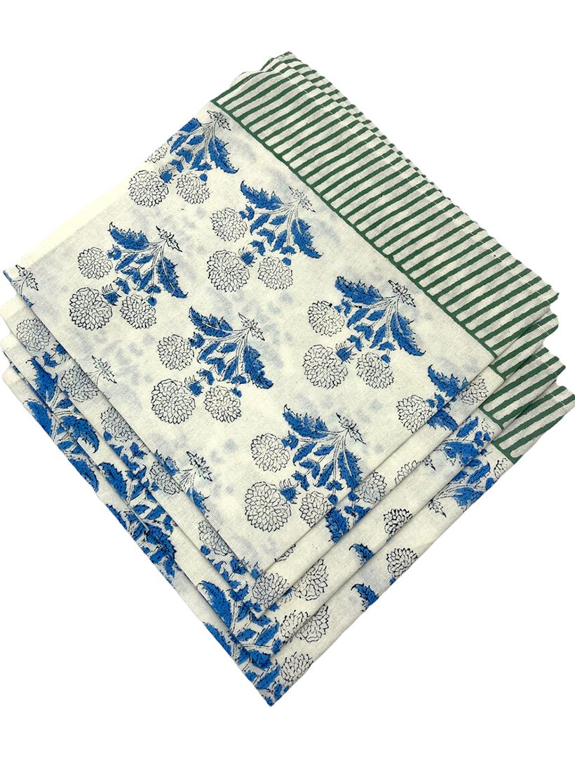Uma Blue Block Print Napkins Set of 4 - Zjoosh